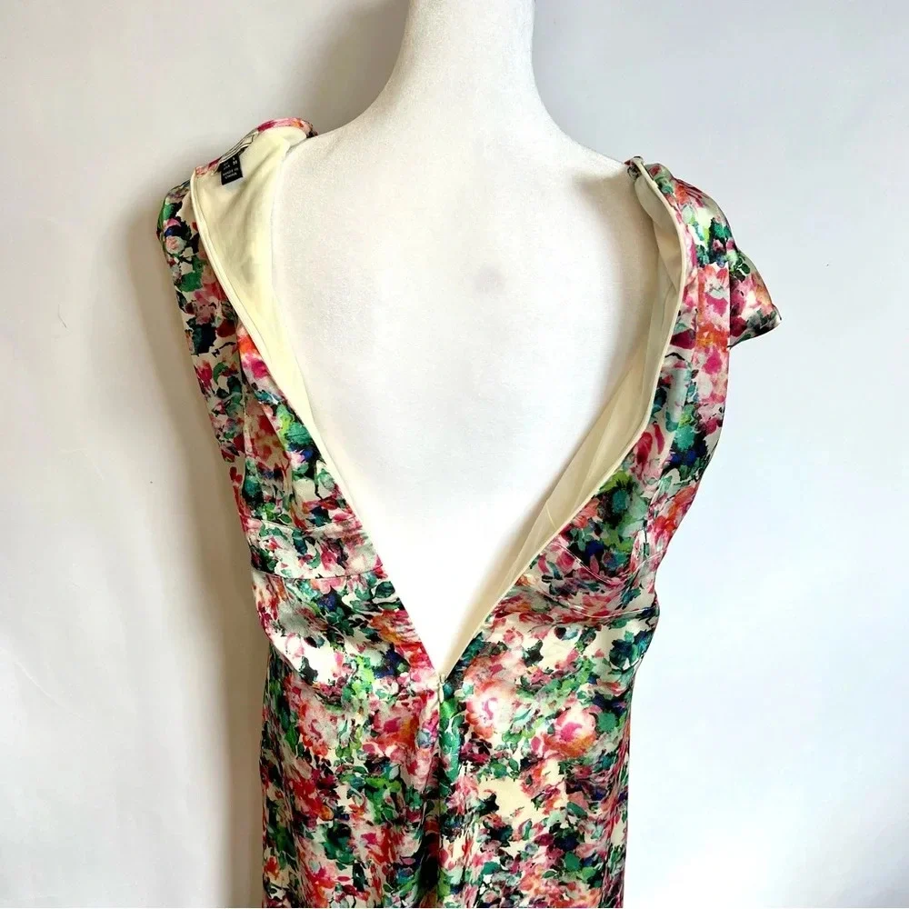 Mismash White Pink Floral Cap Sleeve Formal White Midi Dress Women’s Size Medium - Picture 12 of 16